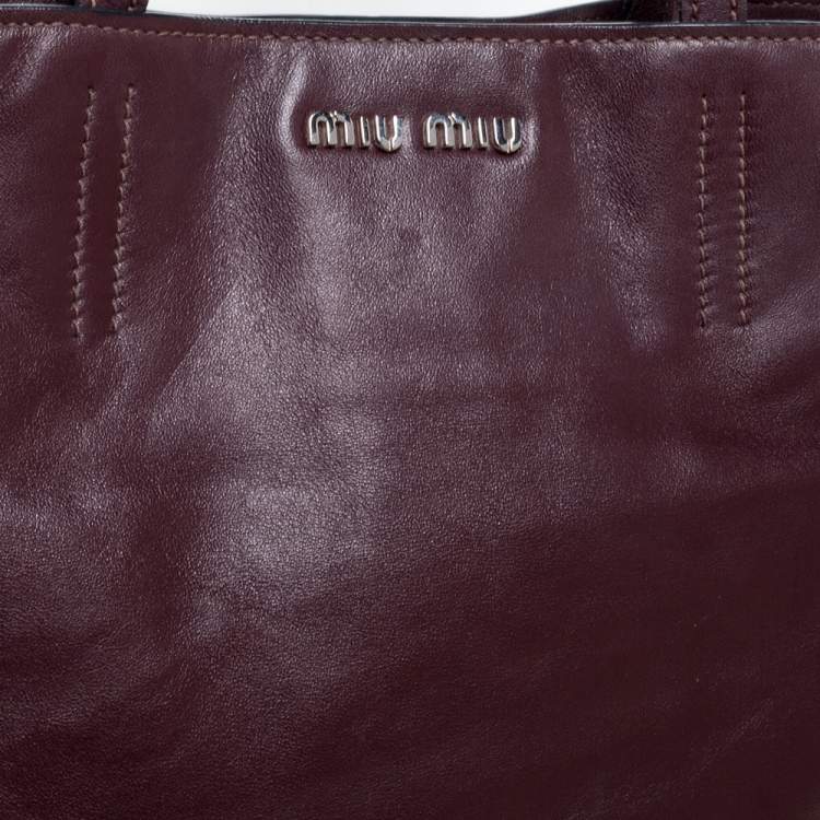 Pre Owned Miu Miu Burgundy Leather Shopper Tote