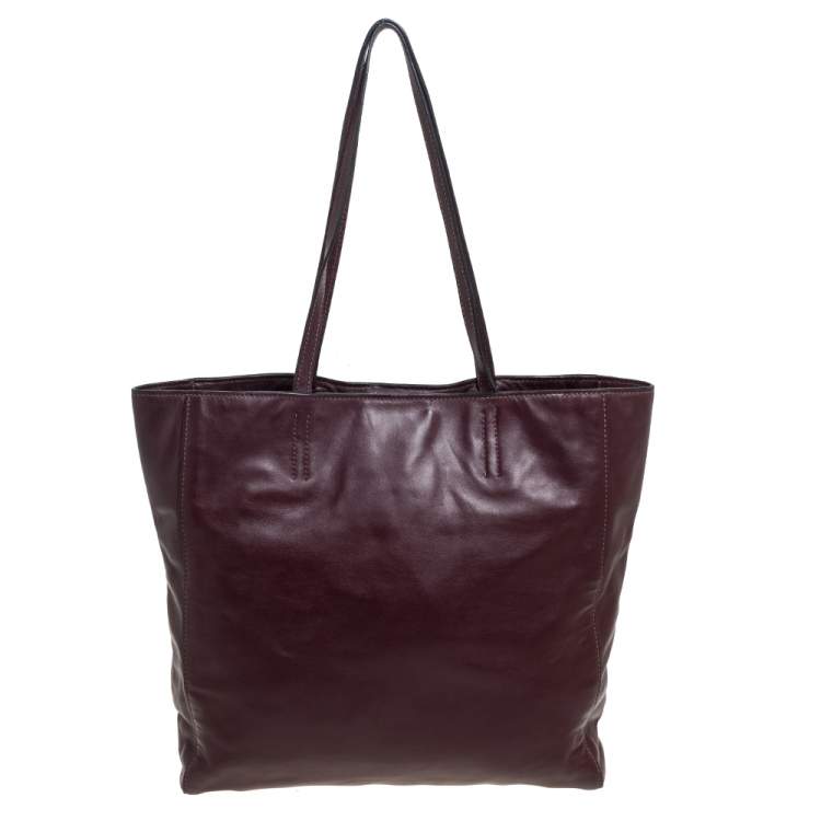 Pre Owned Miu Miu Burgundy Leather Shopper Tote