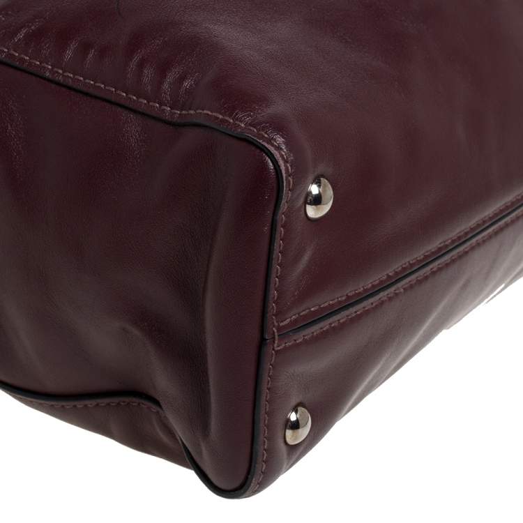 Pre Owned Miu Miu Burgundy Leather Shopper Tote