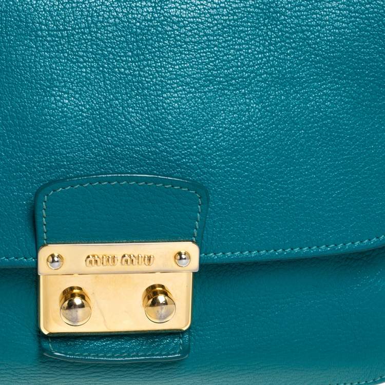 Pre Owned Miu Miu Green Madras Leather Push Lock Flap Top Handle Bag