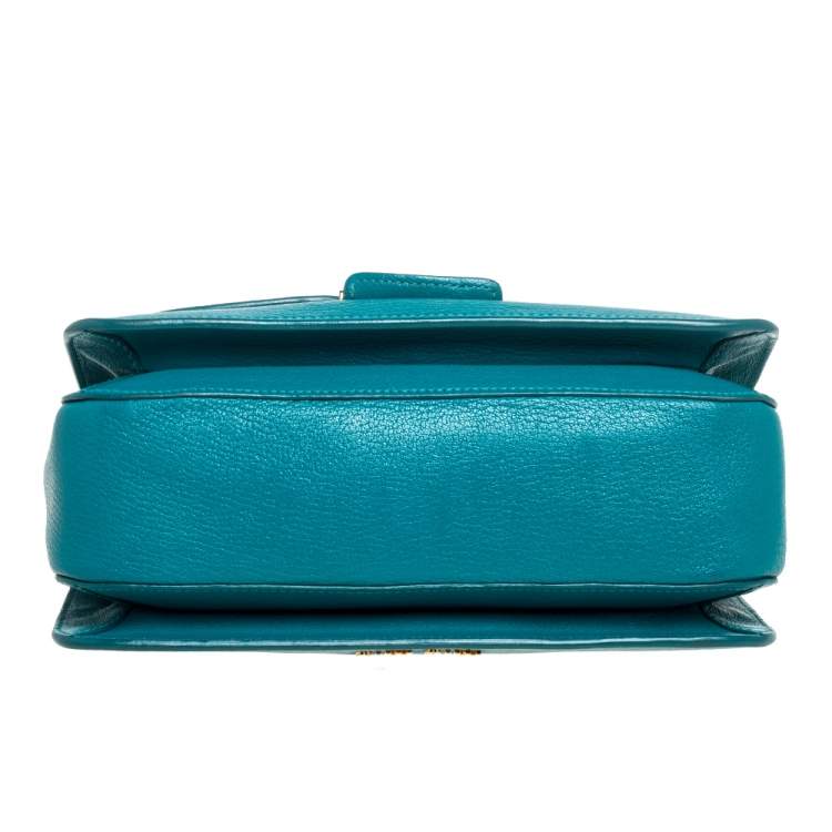 Pre Owned Miu Miu Green Madras Leather Push Lock Flap Top Handle Bag