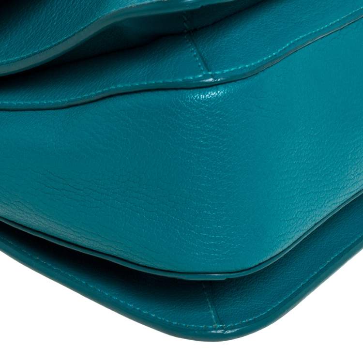 Pre Owned Miu Miu Green Madras Leather Push Lock Flap Top Handle Bag