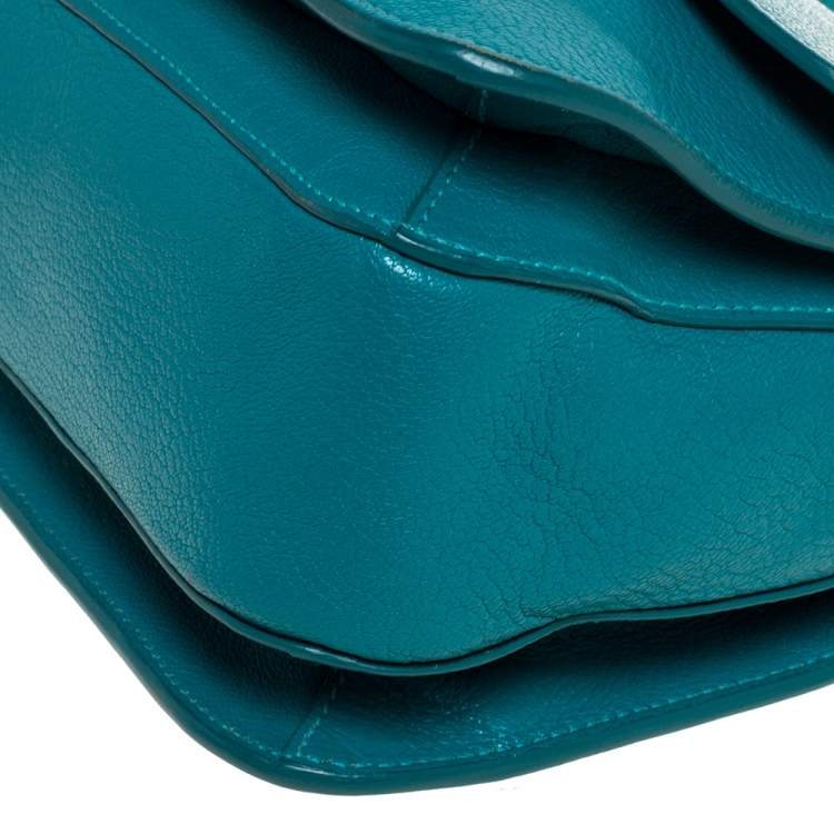Pre Owned Miu Miu Green Madras Leather Push Lock Flap Top Handle Bag