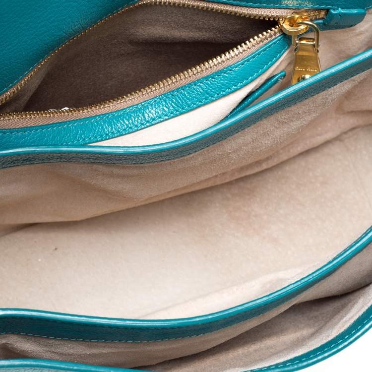 Pre Owned Miu Miu Green Madras Leather Push Lock Flap Top Handle Bag