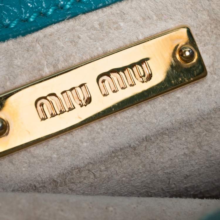 Pre Owned Miu Miu Green Madras Leather Push Lock Flap Top Handle Bag