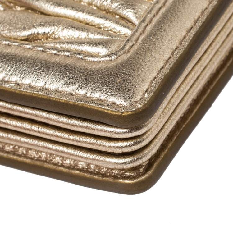 Pre Owned Miu Miu Metallic Gold Matelasse Leather Card Holder