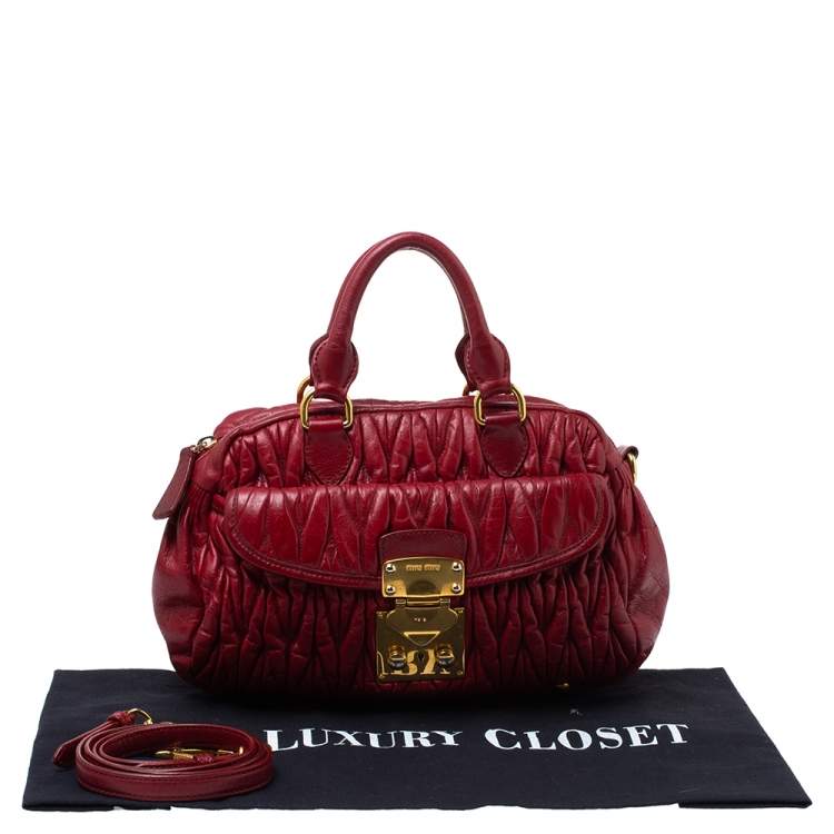 Miu Miu Red Matelasee Leather Turnlock Shoulder Bag