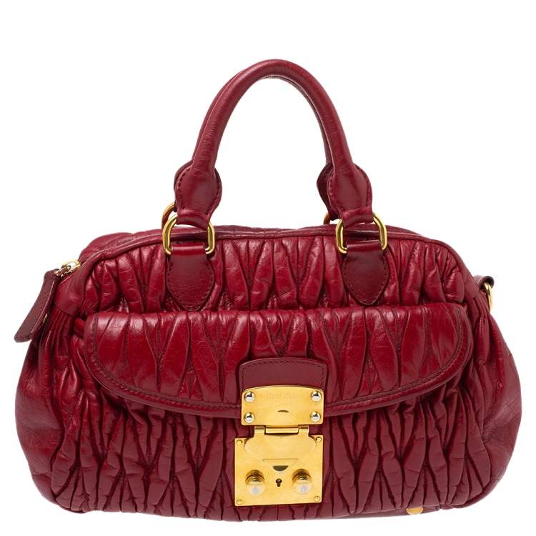 Miu Miu Red Matelasee Leather Turnlock Shoulder Bag