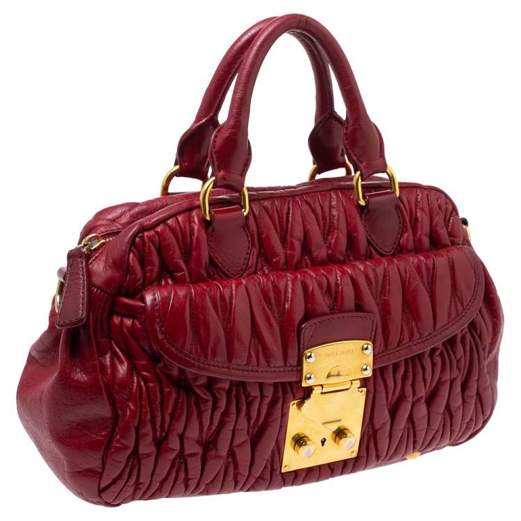 Miu Miu Red Matelasee Leather Turnlock Shoulder Bag