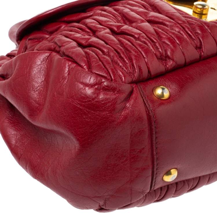 Miu Miu Red Matelasee Leather Turnlock Shoulder Bag