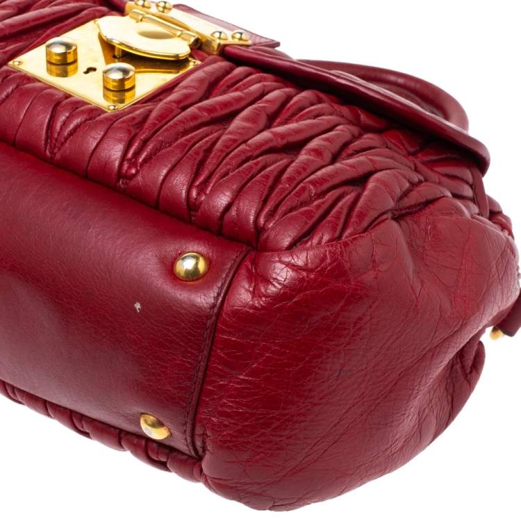 Miu Miu Red Matelasee Leather Turnlock Shoulder Bag