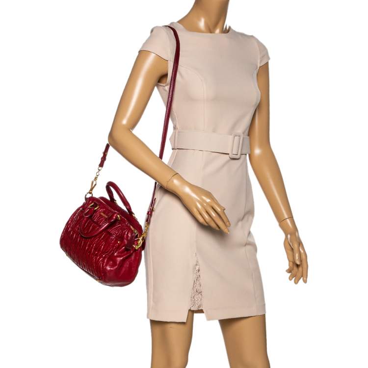 Miu Miu Red Matelasee Leather Turnlock Shoulder Bag