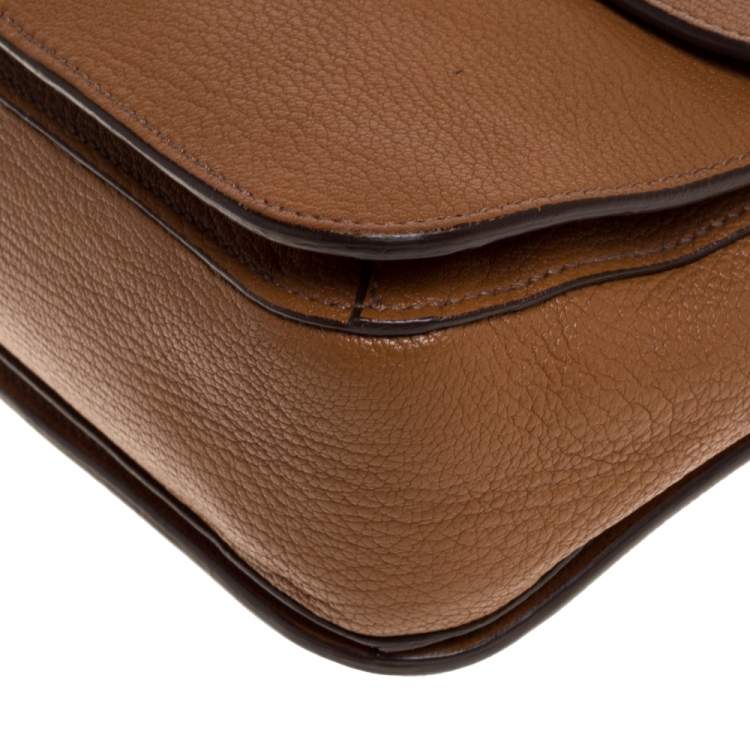 Pre Owned Miu Miu Brown Madras Leather Push Lock Flap Top Handle Bag