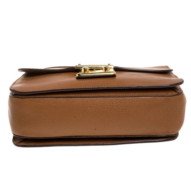 Pre Owned Miu Miu Brown Madras Leather Push Lock Flap Top Handle Bag