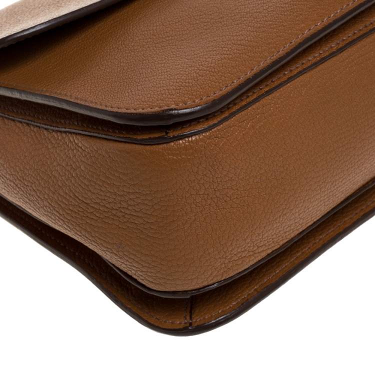 Pre Owned Miu Miu Brown Madras Leather Push Lock Flap Top Handle Bag