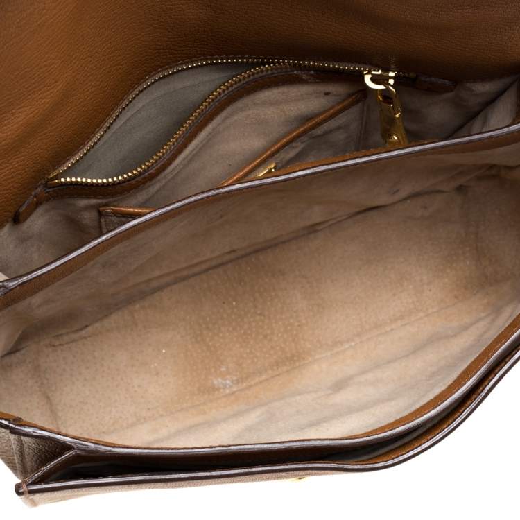 Pre Owned Miu Miu Brown Madras Leather Push Lock Flap Top Handle Bag