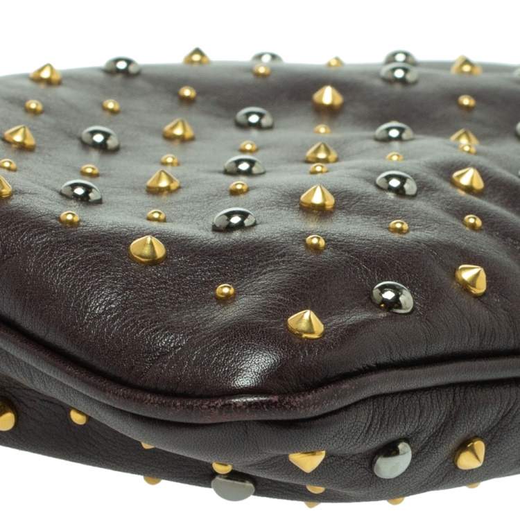 Pre Owned Miu Miu Dark Brown Leather Studded Clutch