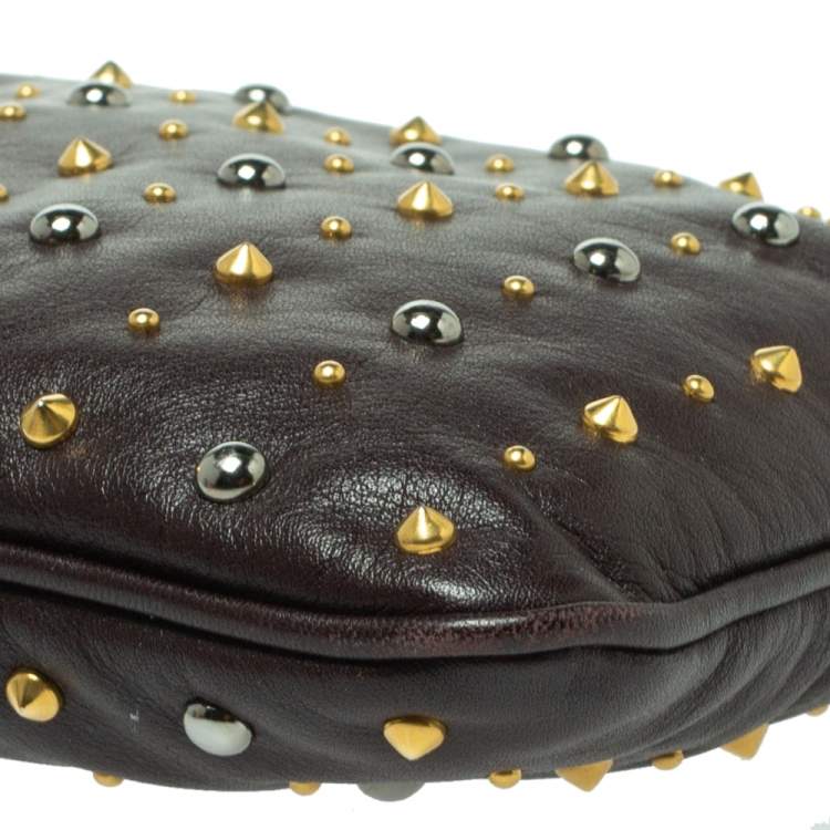 Pre Owned Miu Miu Dark Brown Leather Studded Clutch
