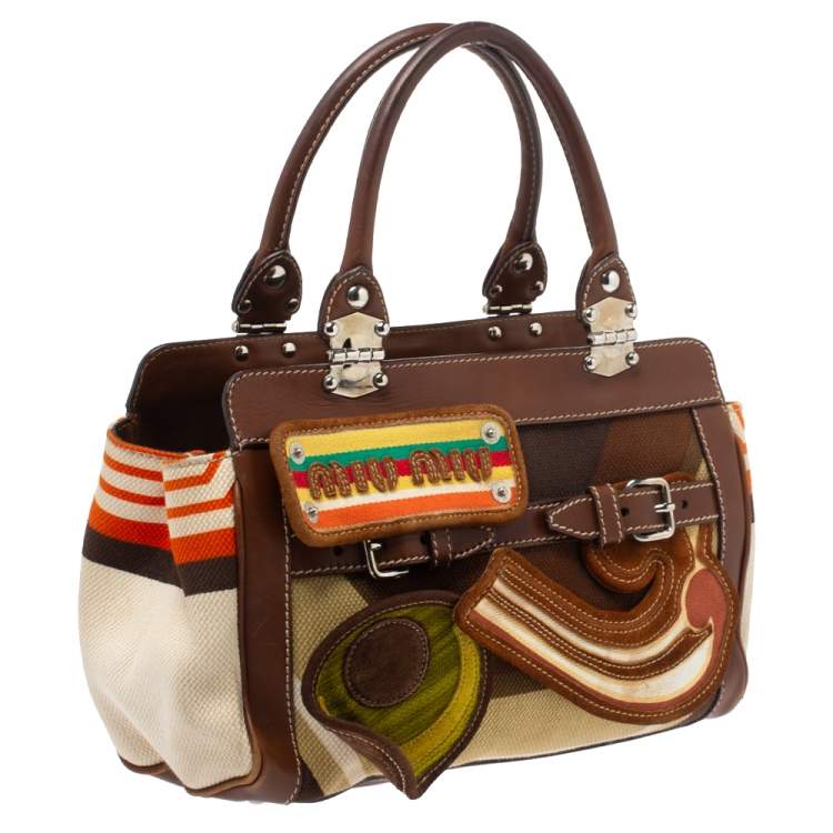 Pre Owned Miu Miu Multicolor Canvas and Leather Patchwork Tote