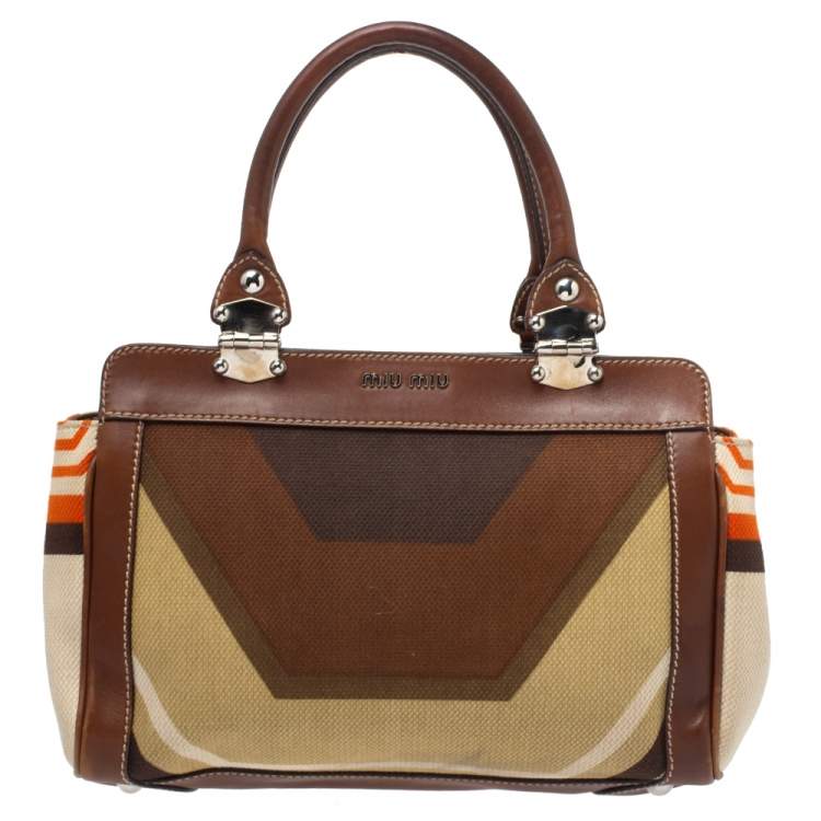 Pre Owned Miu Miu Multicolor Canvas and Leather Patchwork Tote