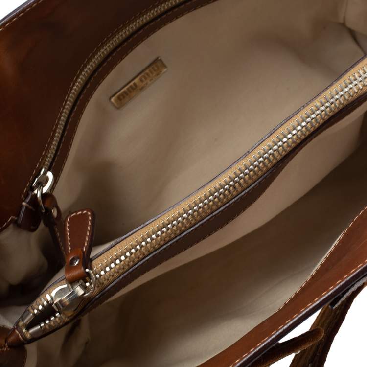 Pre Owned Miu Miu Multicolor Canvas and Leather Patchwork Tote