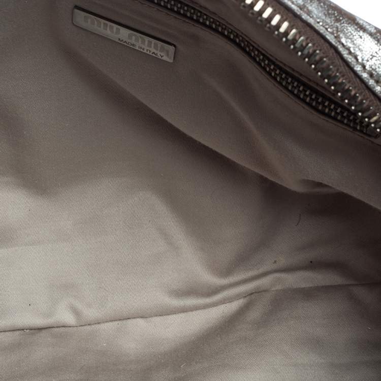 Pre Owned Miu Miu Silver/Cream Leather and Python Zip Satchel