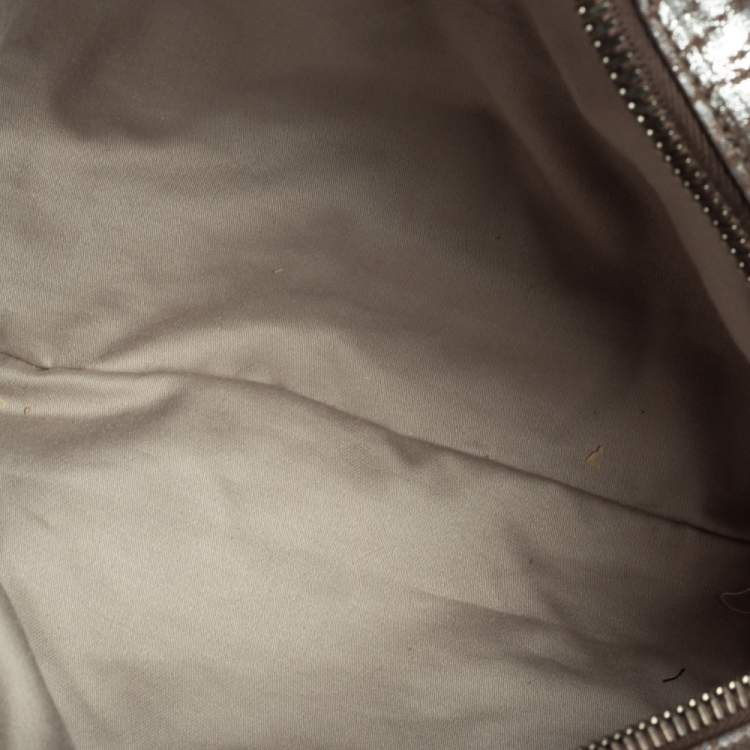Pre Owned Miu Miu Silver/Cream Leather and Python Zip Satchel