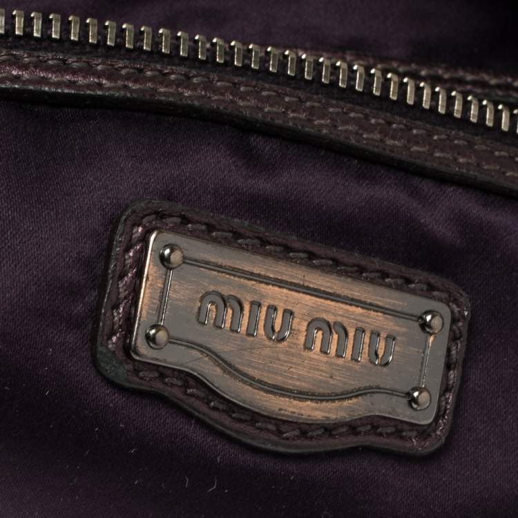 Pre Owned Miu Miu Plum Woven Soft Leather Zip Clutch