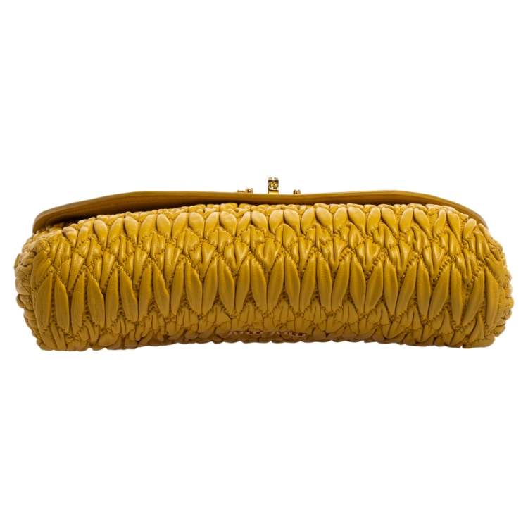 Pre Owned Miu Miu Yellow Matelasse Leather Pochette Bag