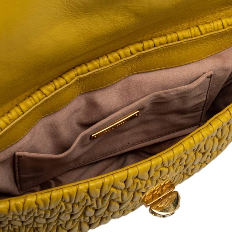 Pre Owned Miu Miu Yellow Matelasse Leather Pochette Bag