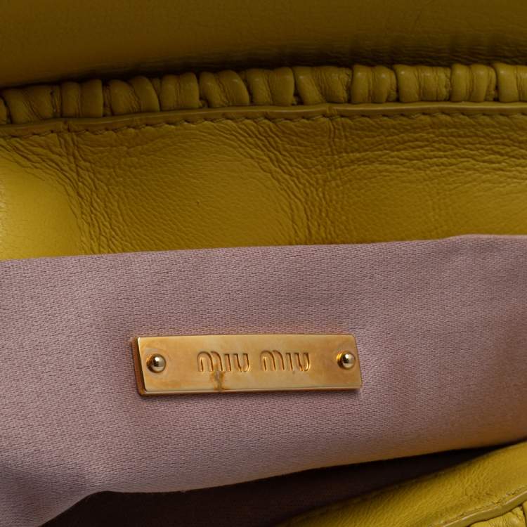 Pre Owned Miu Miu Yellow Matelasse Leather Pochette Bag