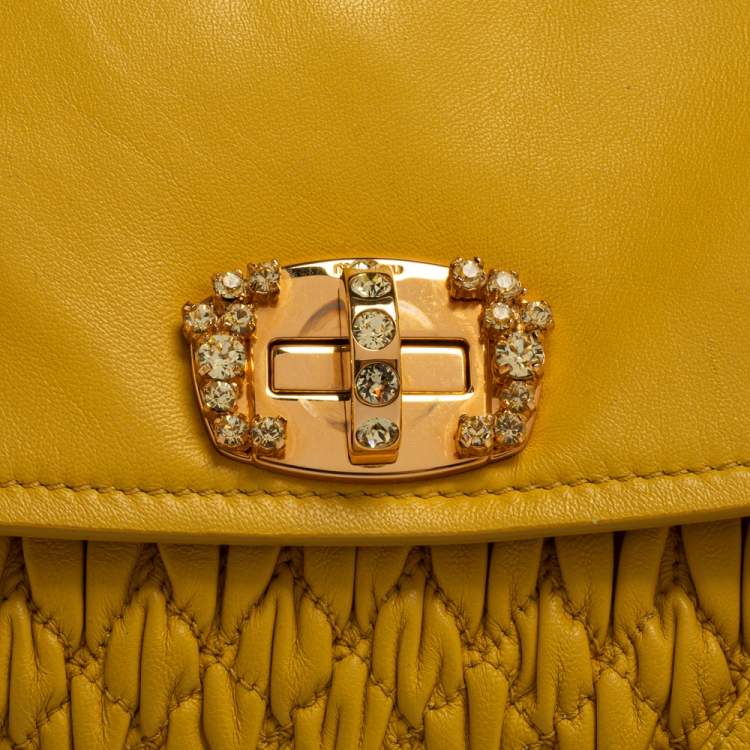 Pre Owned Miu Miu Yellow Matelasse Leather Pochette Bag
