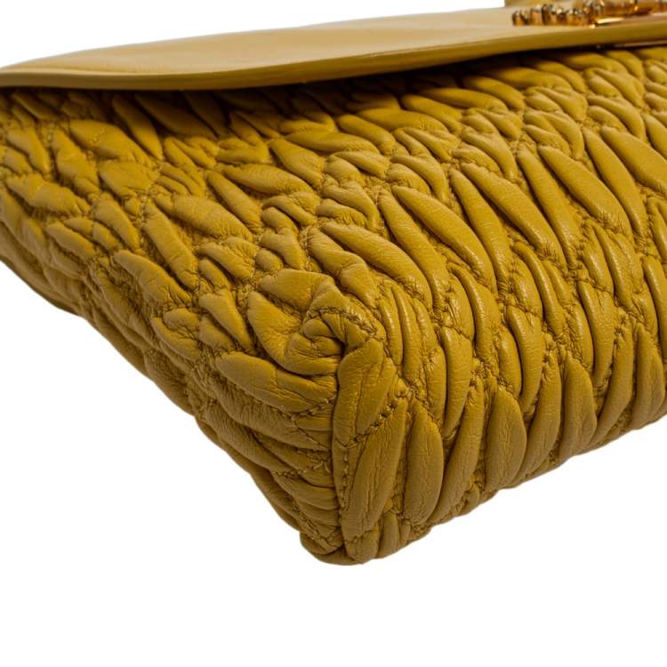 Pre Owned Miu Miu Yellow Matelasse Leather Pochette Bag