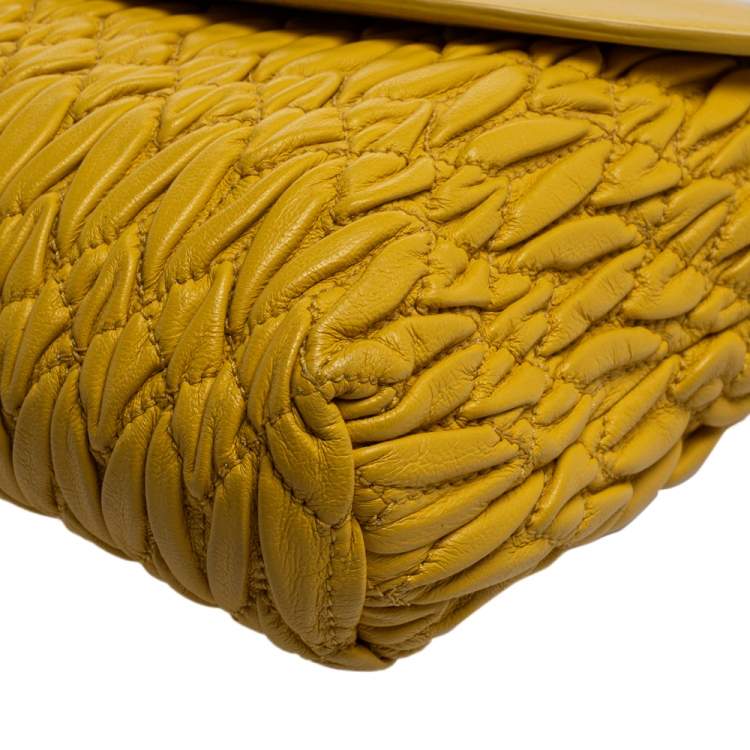 Pre Owned Miu Miu Yellow Matelasse Leather Pochette Bag