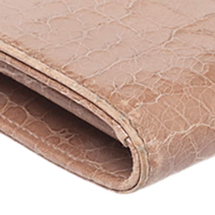 Pre Owned Miu Miu Beige Croc Embossed Patent Leather Zip Around Wallet