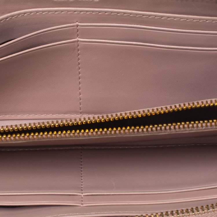 Pre Owned Miu Miu Beige Croc Embossed Patent Leather Zip Around Wallet