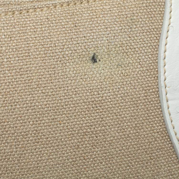 Pre Owned Miu Miu Tri Color Canvas,Leather and Ostrich Turn Lock Top Handle Bag