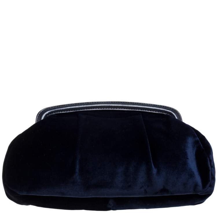 Pre Owned Miu Miu Navy Blue Velvet Crystal Embellished Clutch