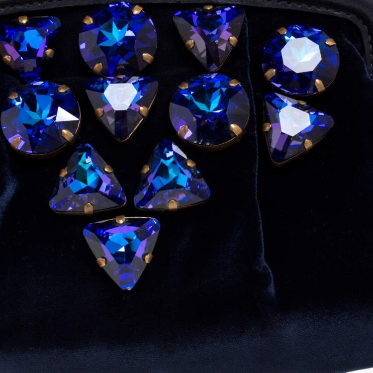 Pre Owned Miu Miu Navy Blue Velvet Crystal Embellished Clutch
