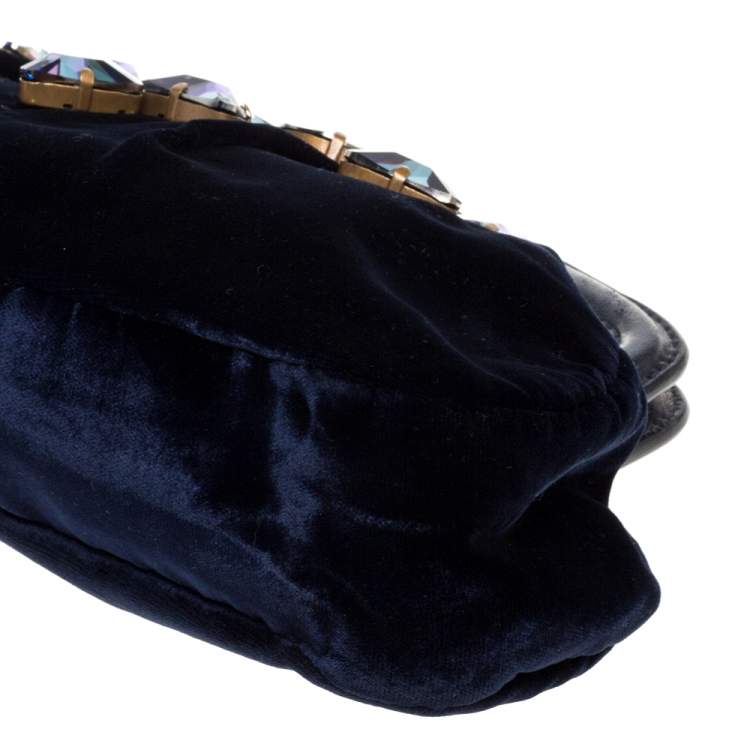 Pre Owned Miu Miu Navy Blue Velvet Crystal Embellished Clutch