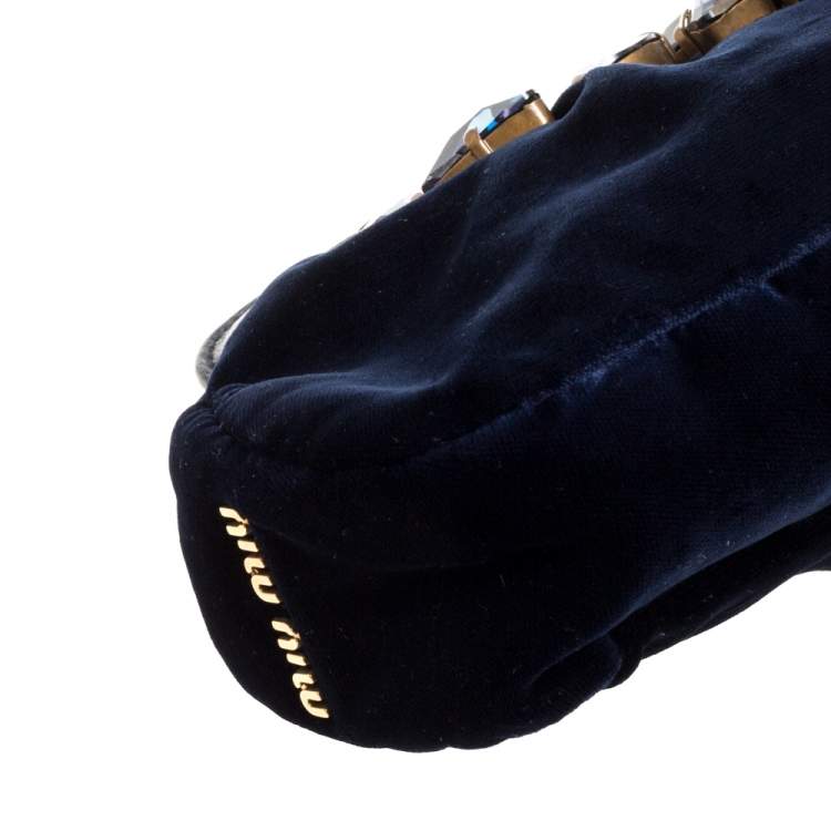 Pre Owned Miu Miu Navy Blue Velvet Crystal Embellished Clutch