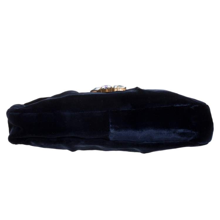 Pre Owned Miu Miu Navy Blue Velvet Crystal Embellished Clutch