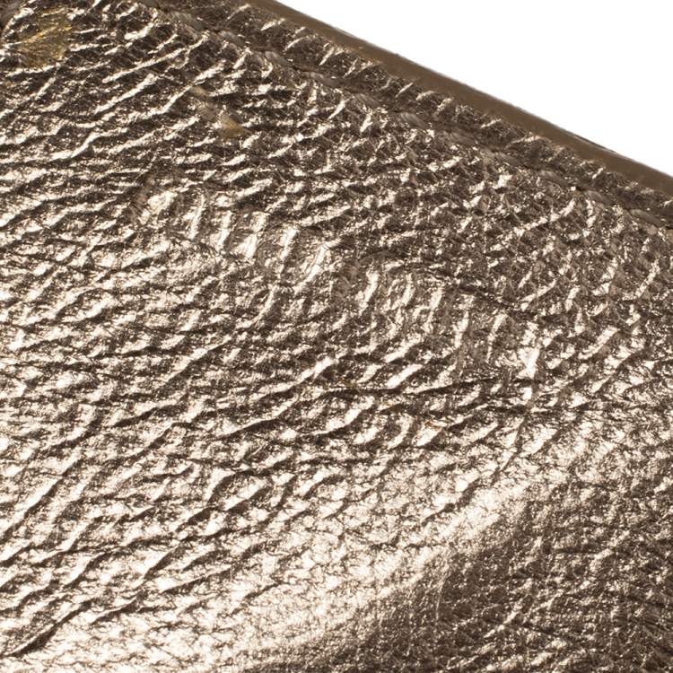 Pre Owned Miu Miu Metallic Gold Leather Crystal Embellishment Chain Card Holder