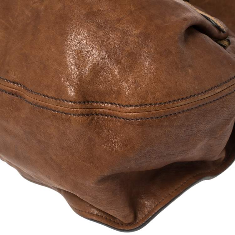 Pre Owned Miu Miu Tri Color Ostrich and Leather Top Handle Bag