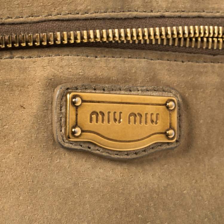 Pre Owned Miu Miu Tri Color Ostrich and Leather Top Handle Bag