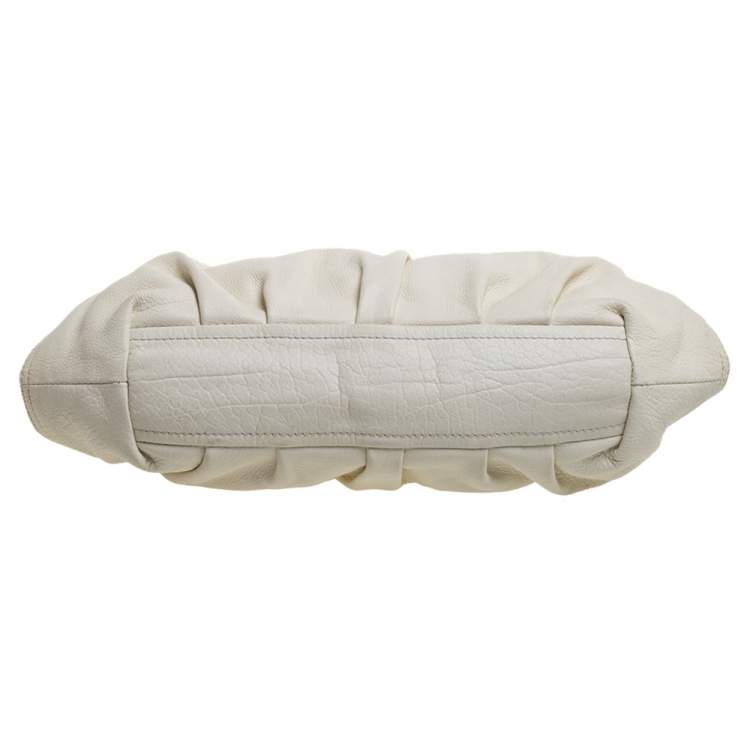 Pre Owned Miu Miu Off White Leather Crystal Embellished Satchel