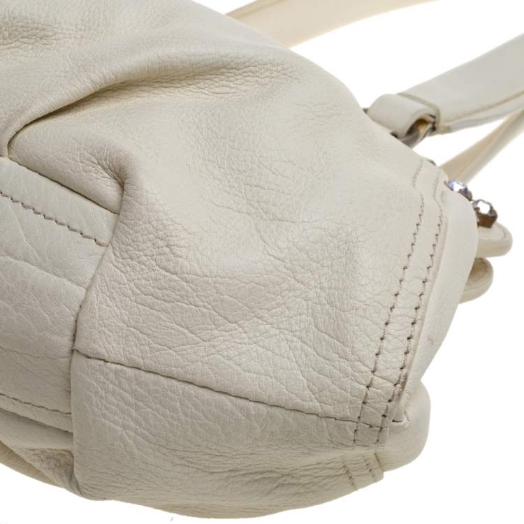 Pre Owned Miu Miu Off White Leather Crystal Embellished Satchel