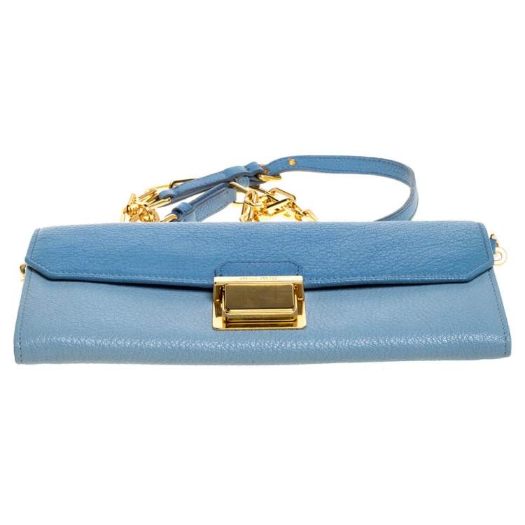 Pre Owned Miu Miu Bi Color Madras Leather Flap Wallet on Chain