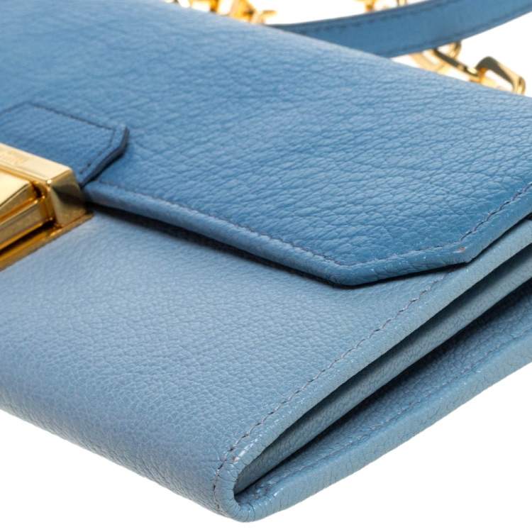 Pre Owned Miu Miu Bi Color Madras Leather Flap Wallet on Chain