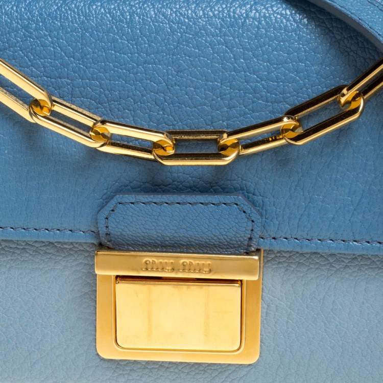 Pre Owned Miu Miu Bi Color Madras Leather Flap Wallet on Chain